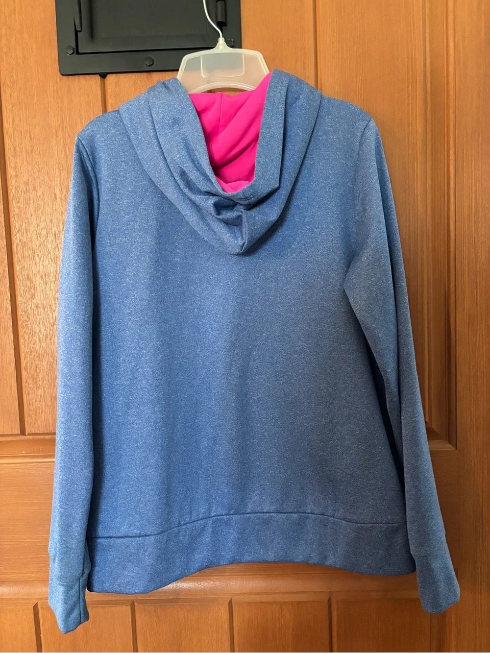 Women's Heathered Blue Pullover Hoodie with Pink Hood Lining